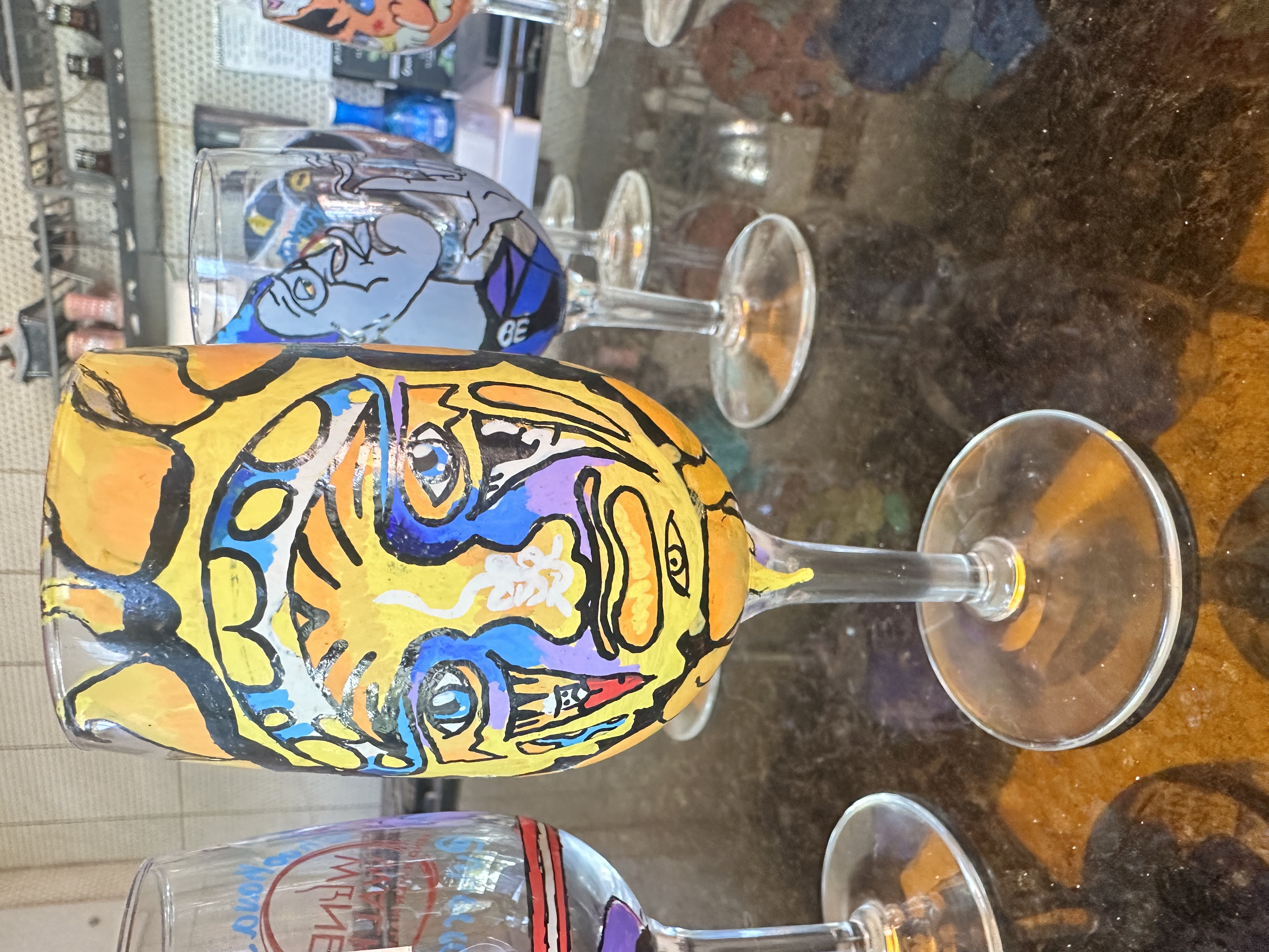 Hand-painted Grogu Baby Yoda wine glass at Hookava bar